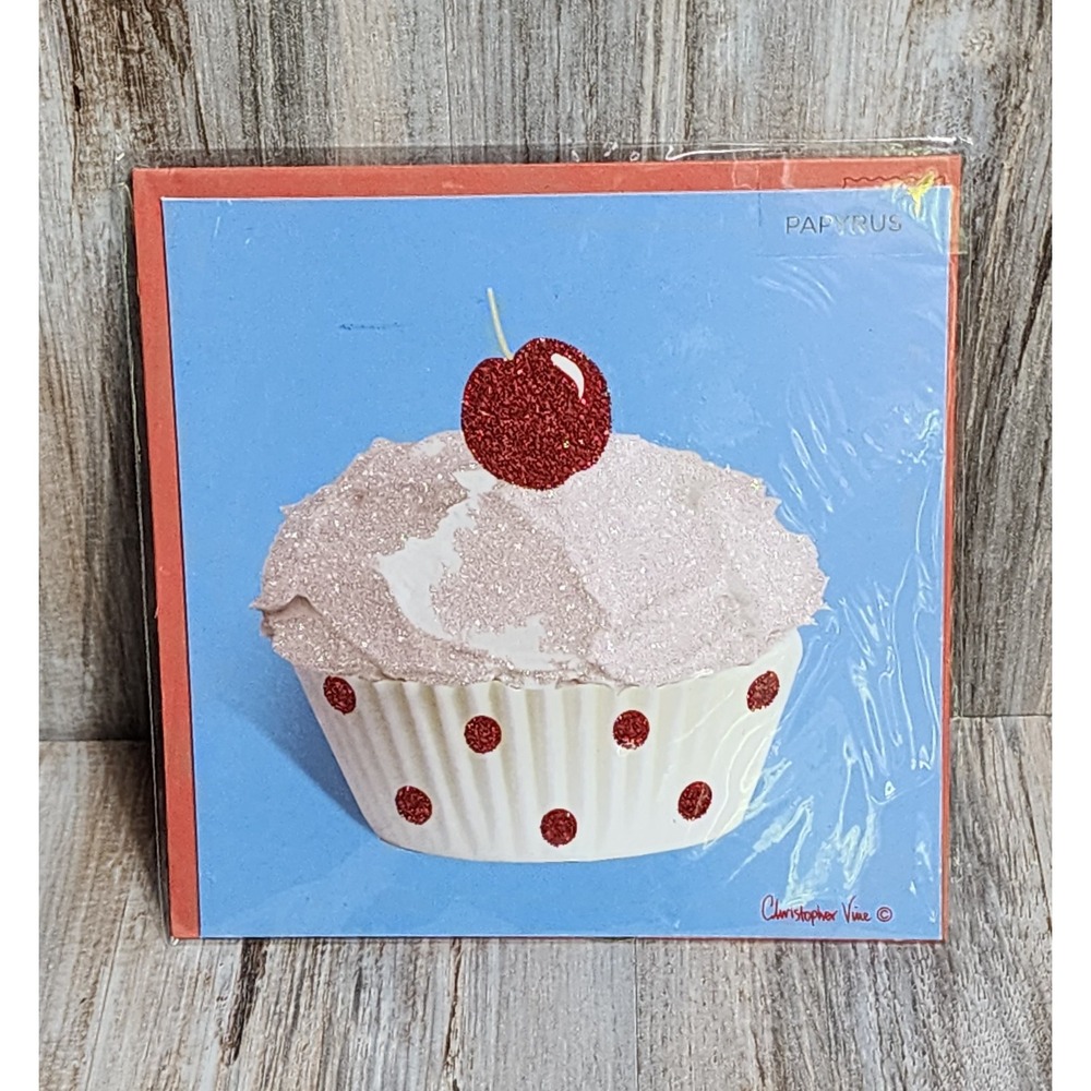 Papyrus Christopher Vine Glittered Polka Dot Cupcake Designed Birthday Card